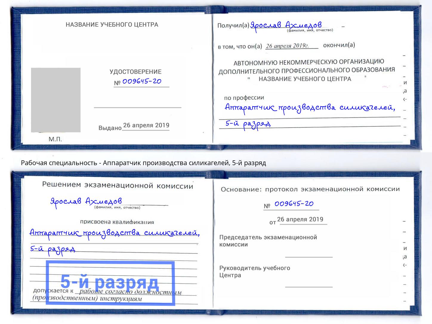 корочка 5-й разряд Аппаратчик производства силикагелей Балаково