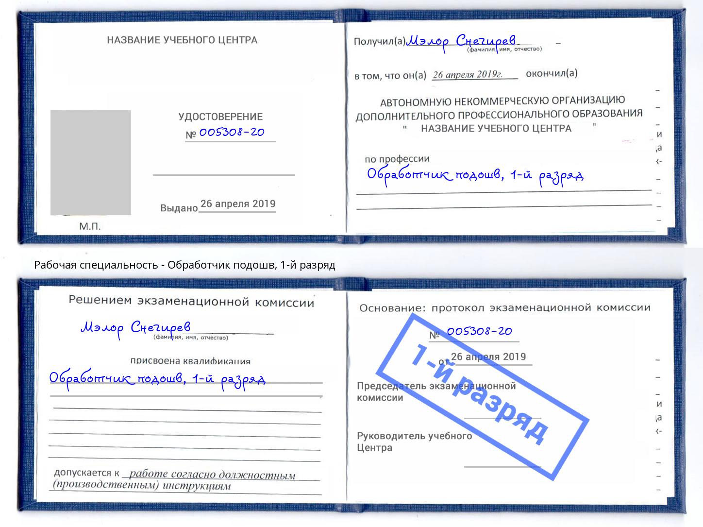 корочка 1-й разряд Обработчик подошв Балаково