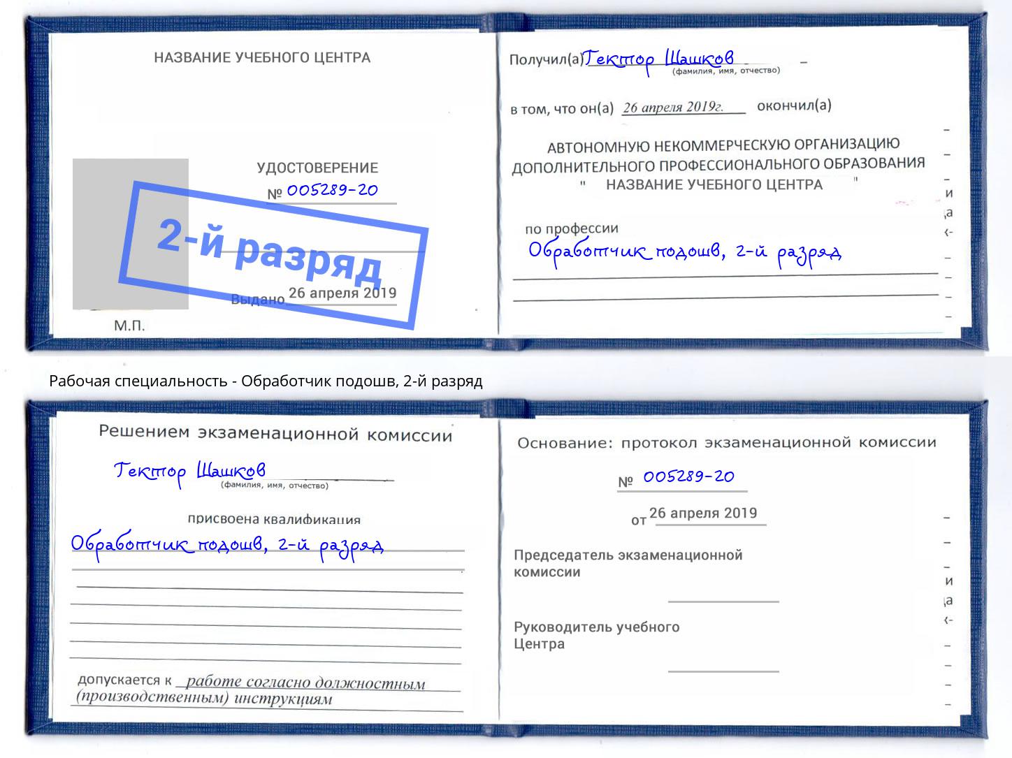 корочка 2-й разряд Обработчик подошв Балаково