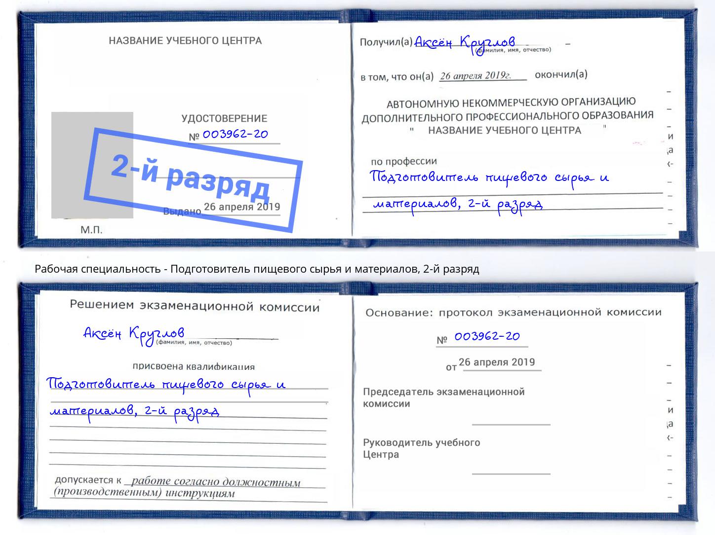 корочка 2-й разряд Подготовитель пищевого сырья и материалов Балаково