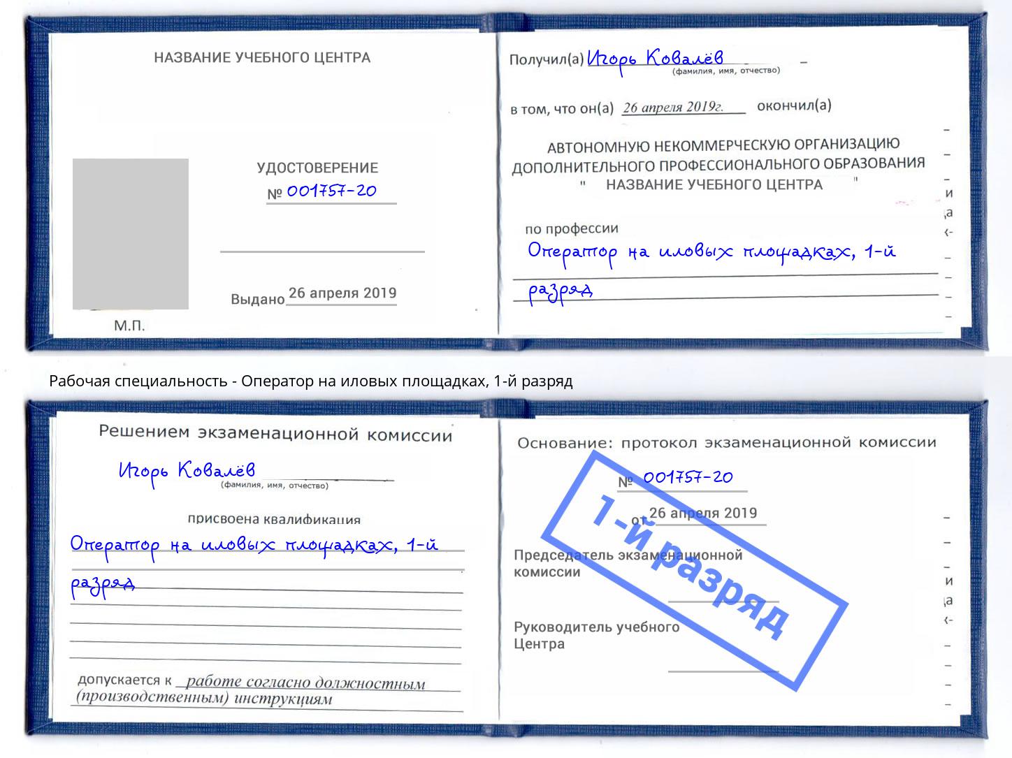 корочка 1-й разряд Оператор на иловых площадках Балаково