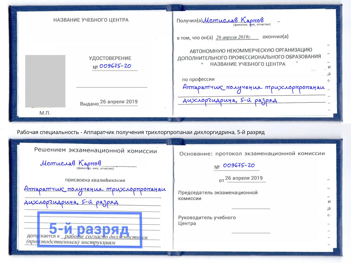 корочка 5-й разряд Аппаратчик получения трихлорпропанаи дихлоргидрина Балаково